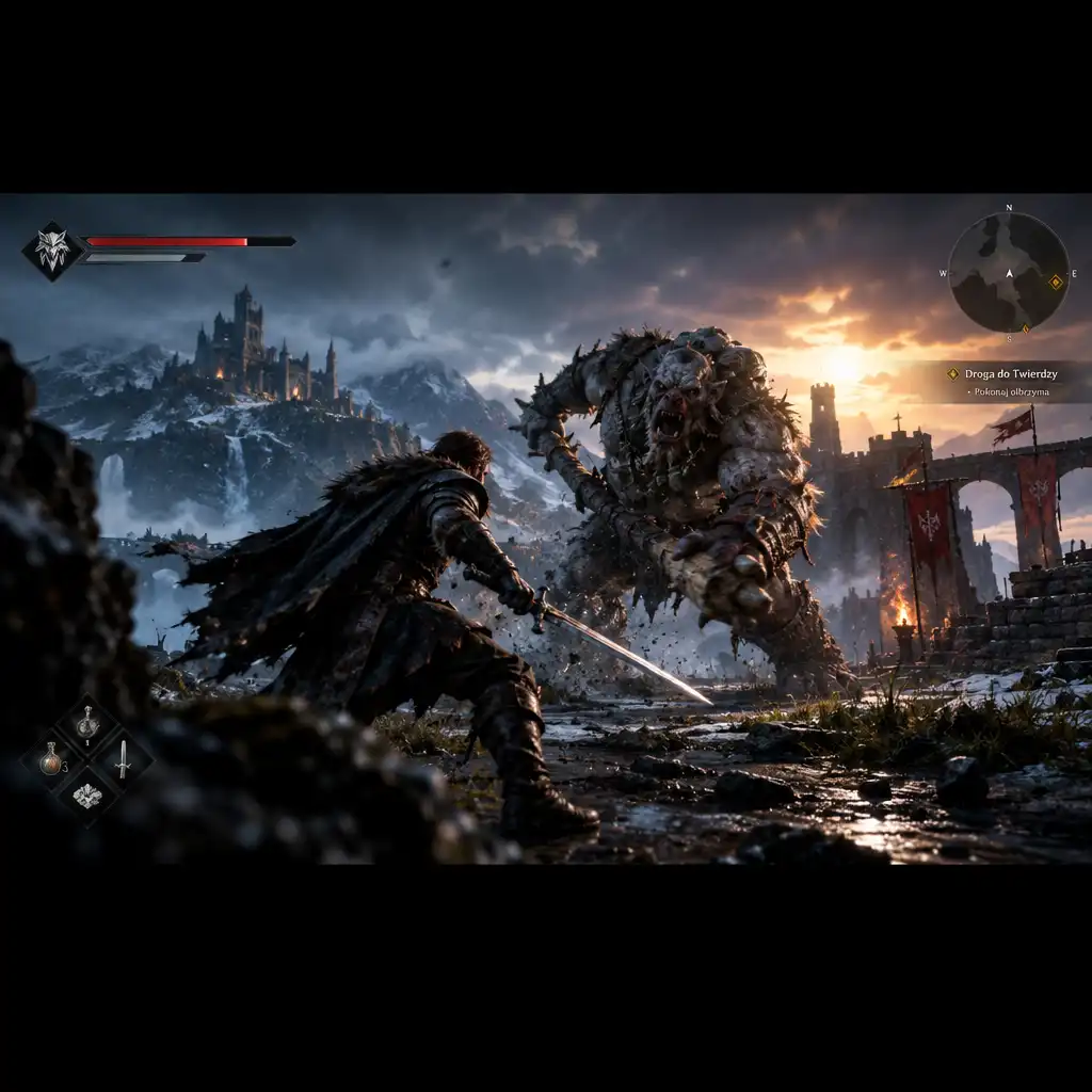 Dynamiczna scena walki w świecie fantasy